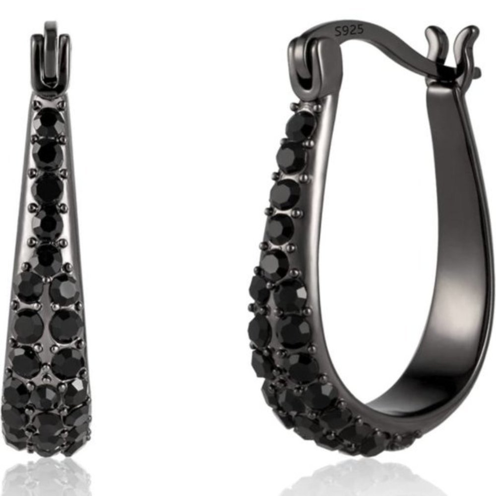 Black Crystal Hoop Earrings